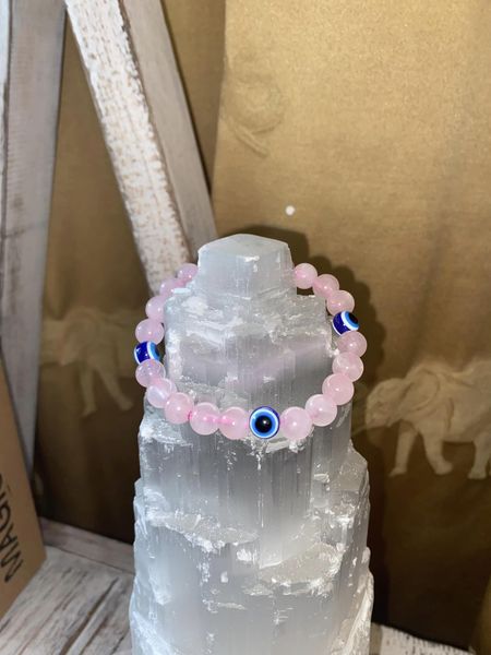Rose Quartz and Evil Eye Crystal Bracelet