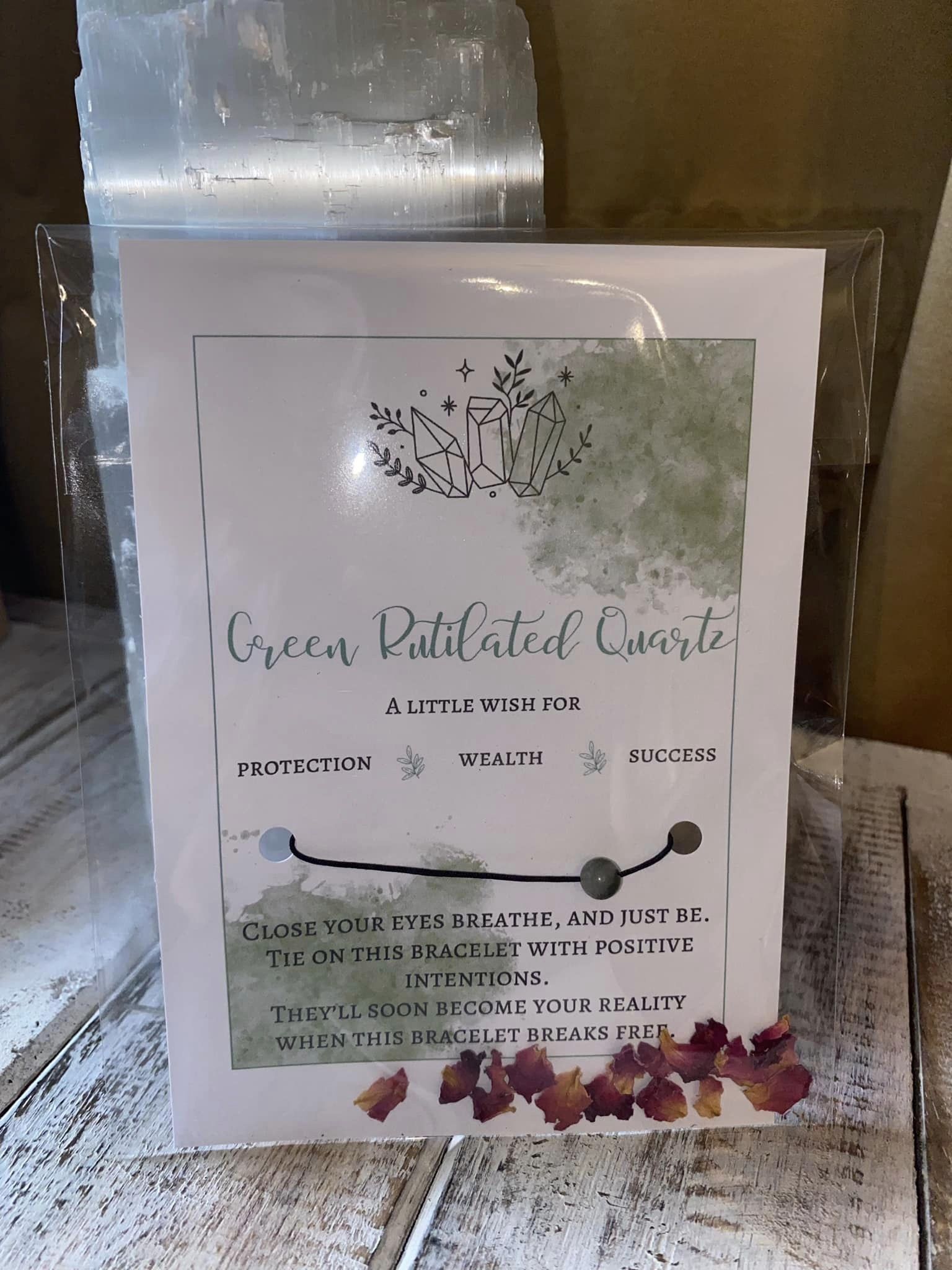 Green Rutilated Quartz Crystal Wish Bracelet