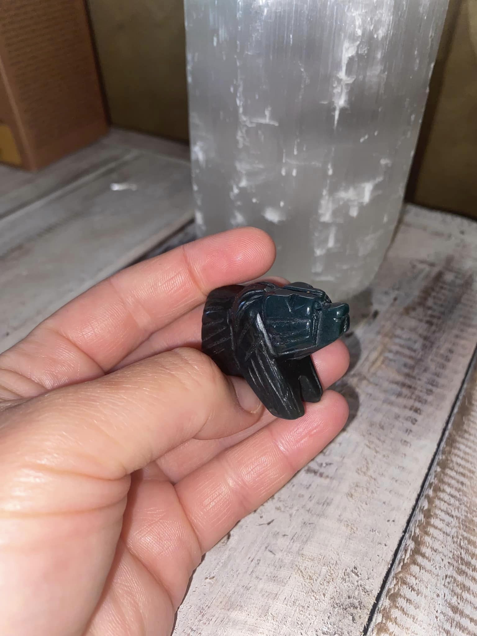 Dark Green serpentine Bear Crystal